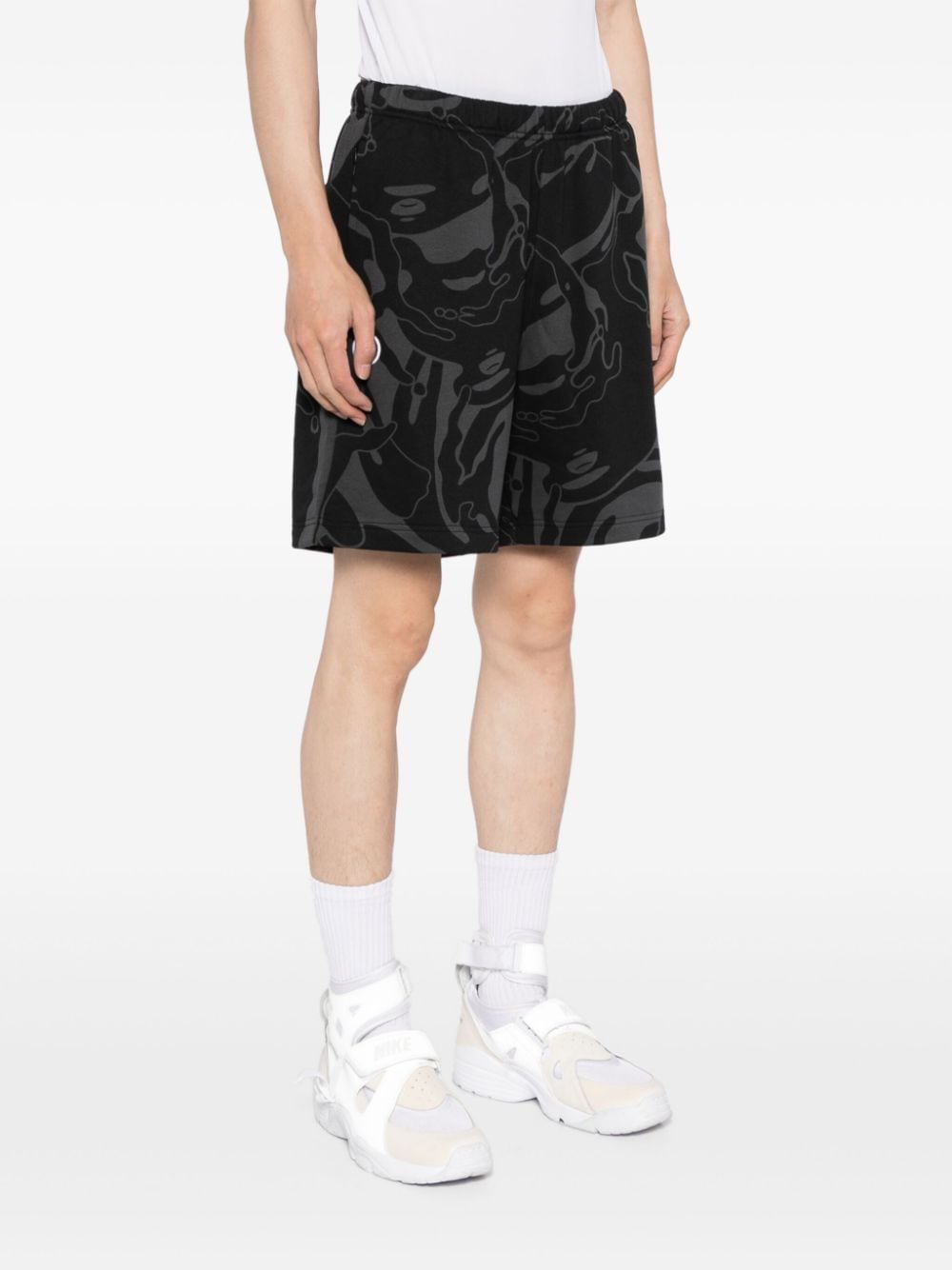 Shop Aape By A Bathing Ape Abstract-print Jersey Track Shorts In Black