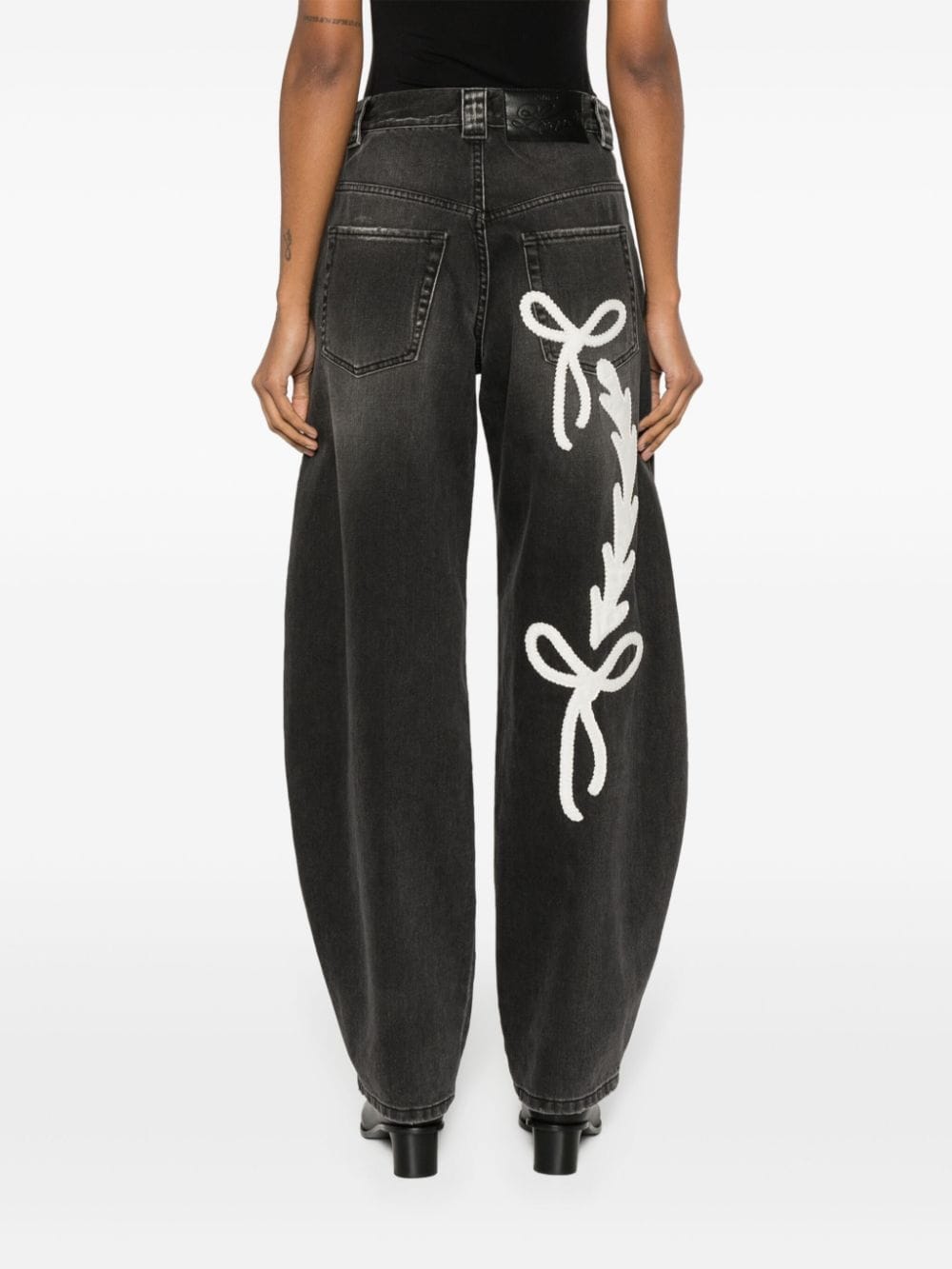 Shop Pinko Embroidered Wide-leg Jeans In Black