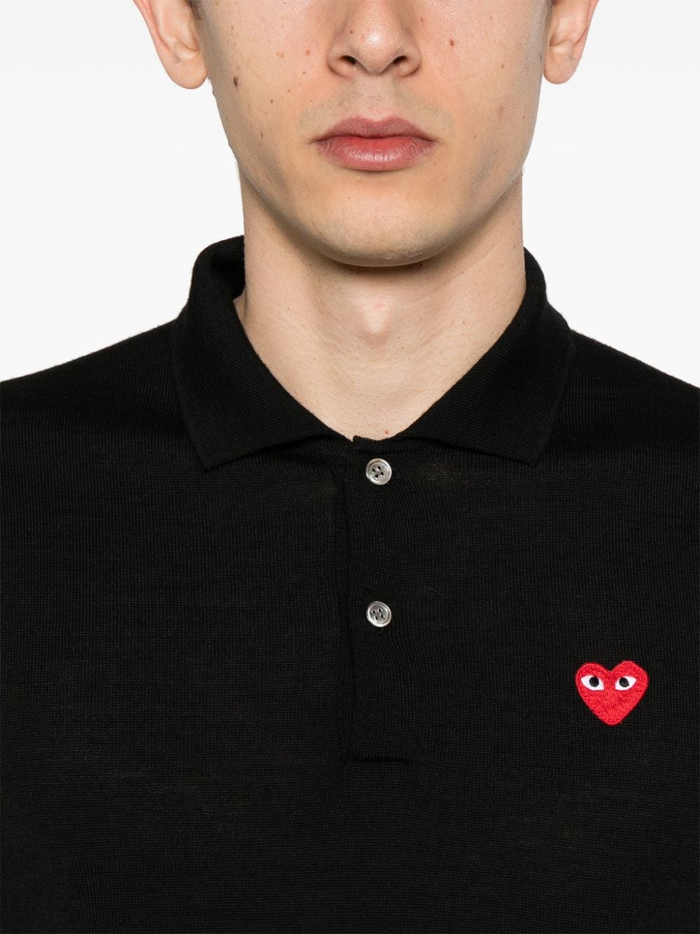 Shop Comme Des Garçons Play Signature Heart-patch Polo Shirt In Black