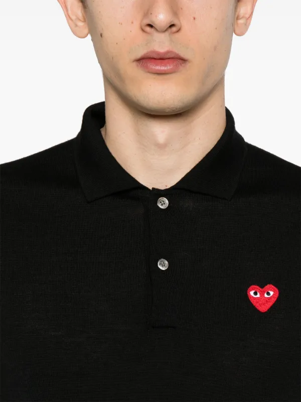 【COMME des GARCONS】CDG PATCH POLO-SHIRT Comme Des Garçons heart-patch Piqué Polo Shirt | Black