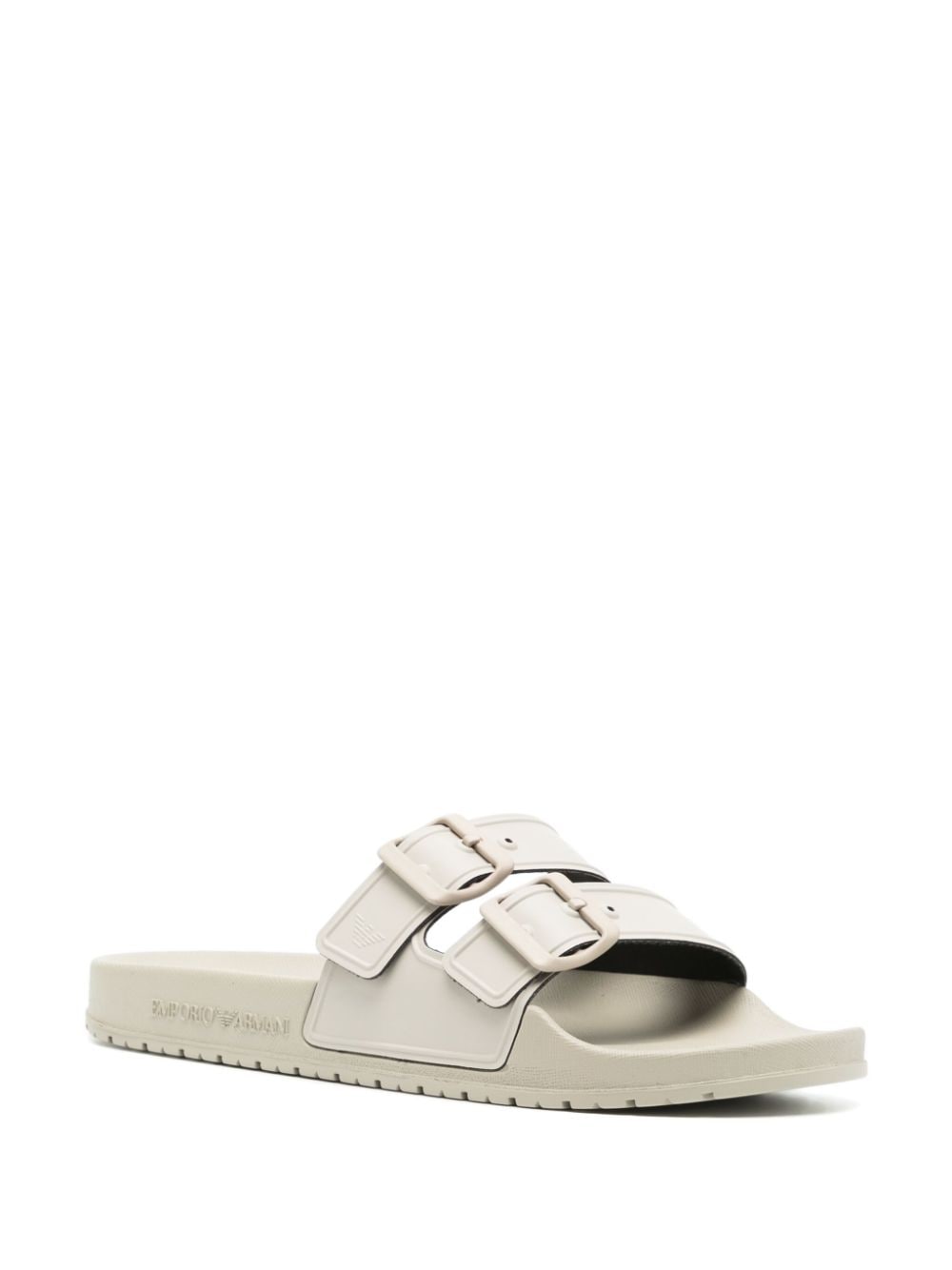 Shop Emporio Armani Logo-embossed Double-buckle Slides In Neutrals