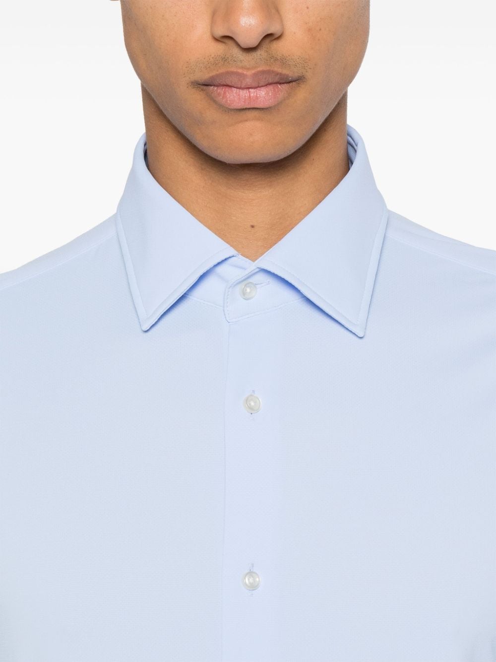 Shop Hugo Boss Spread-collar Jersey Shirt In Blue