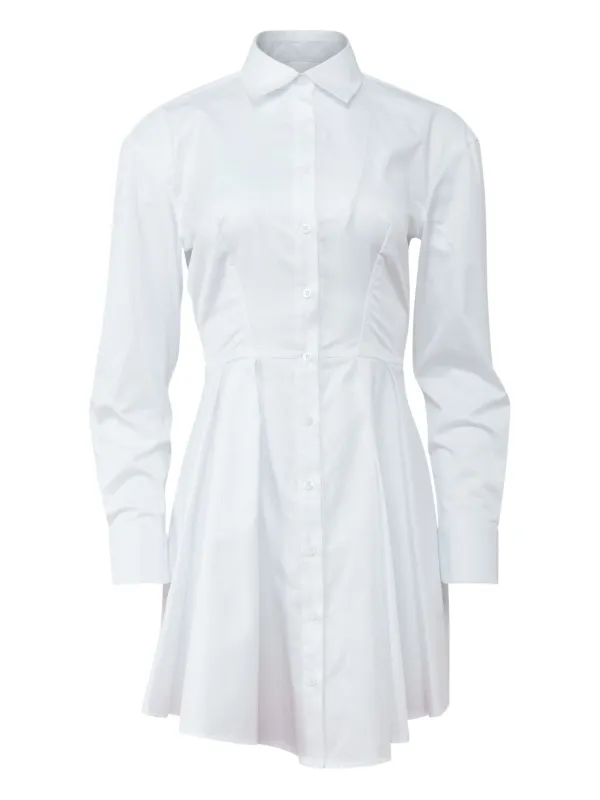 Fleur du Mal Poplin Pleated Shirt Mini Dress - White