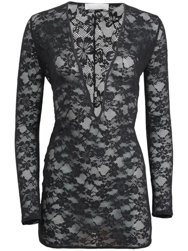 Fleur Du Mal Le Stretch Lace Plunge Mini Dress | Black | FARFETCH
