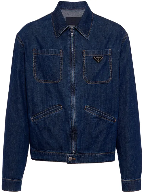 Veste en jean à patch logo - Prada - Modalova
