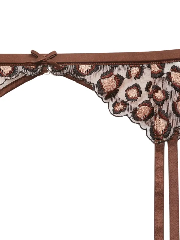 Fleur Du Mal Leopard-embroidered Garter Belt - Brown