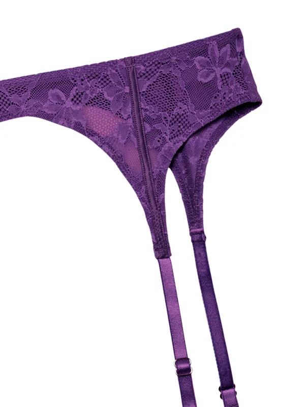 【関税込み】Fleur du Mal ネイビー Violet 刺繍 ガーターベルト Fleur Du Mal Le Stretch Lace Garter Belt | Purple | FARFETCH