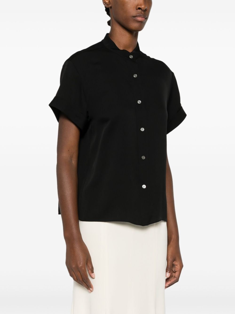 Shop Theory Stand-up Collar Silk Shirt In Black