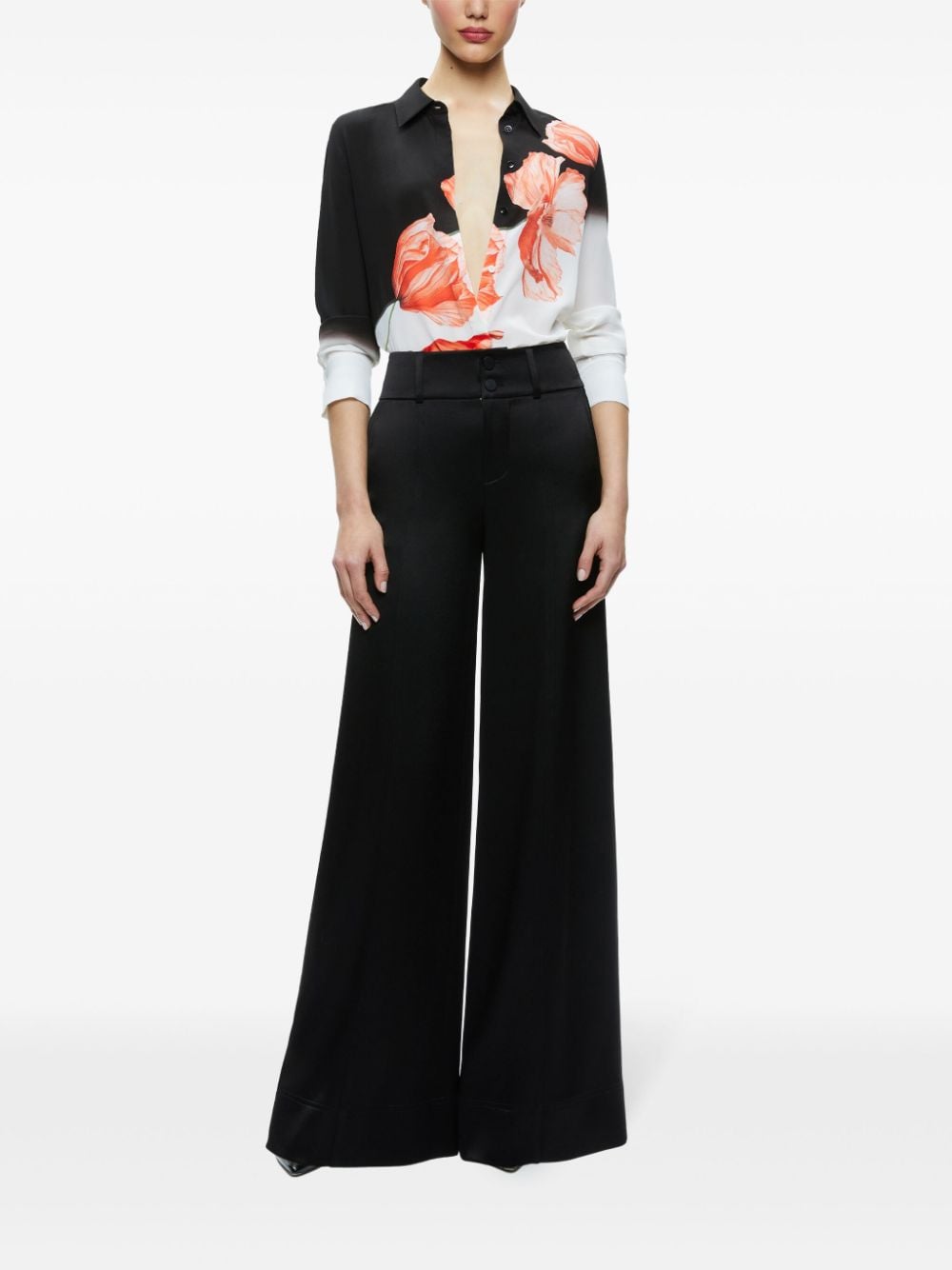 Shop Alice And Olivia Brady Silk Shirt In Black