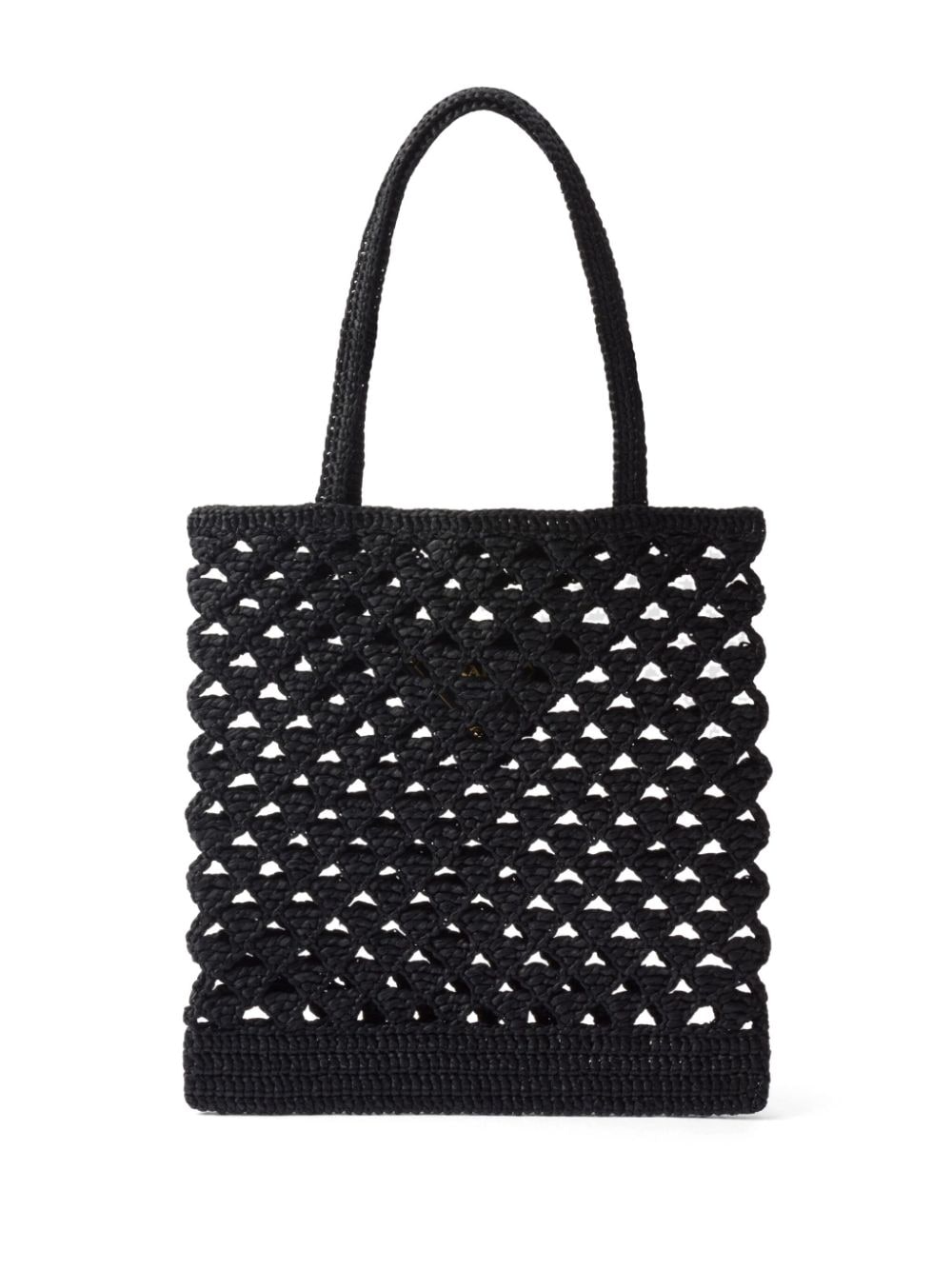 Shop Prada Woven Crochet Tote Bag In Black