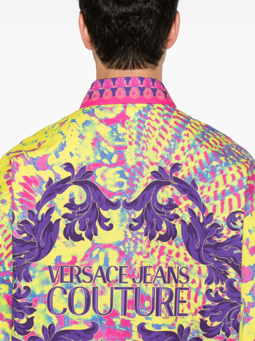 Shop Versace Jeans Couture Animalier-print Cotton Shirt In Pink