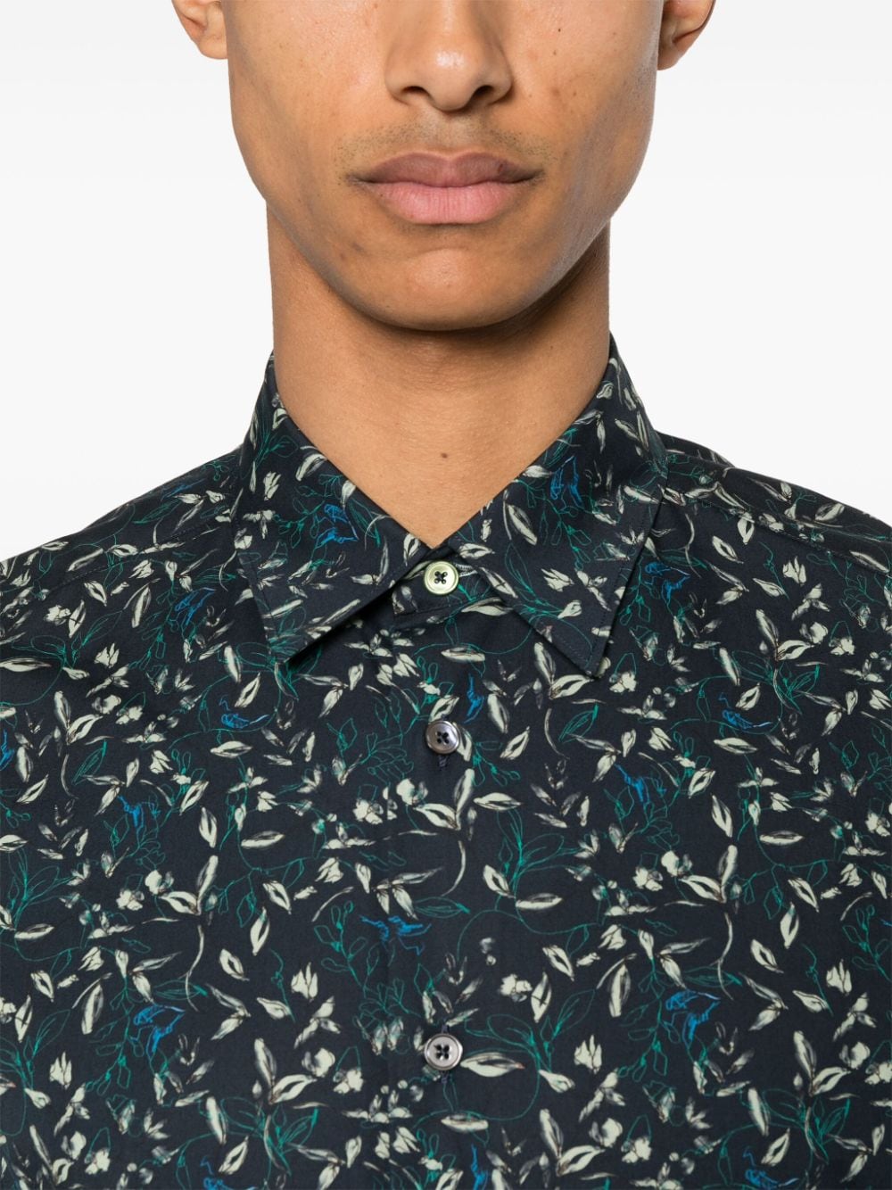 Shop Paul Smith Floral-print Cotton Shirt In Blue