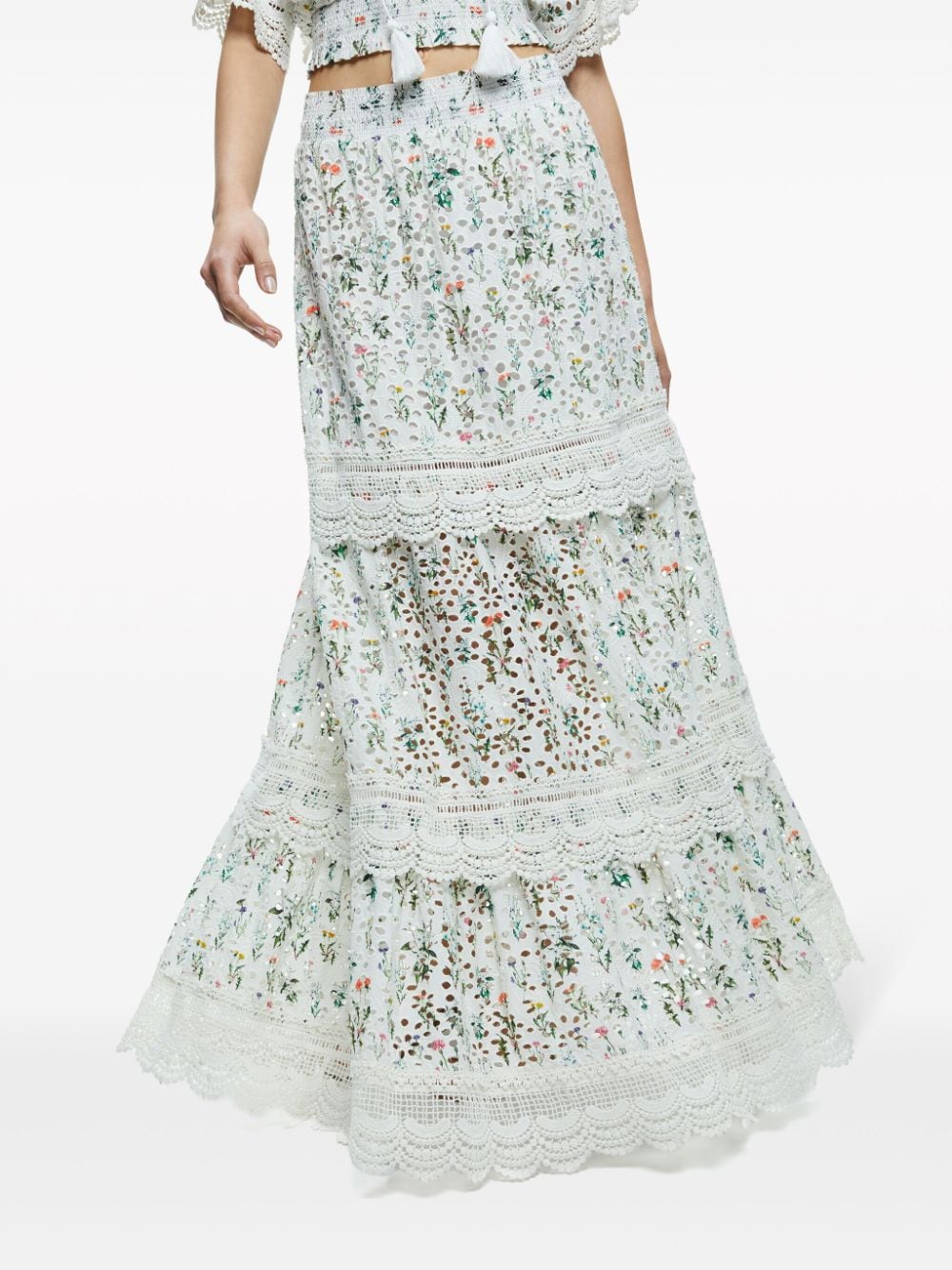 Shop Alice And Olivia Reise Floral-print Skirt In White