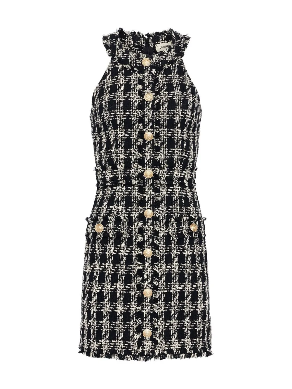 L Agence Jade Button-front Tweed Mini Dress In Black