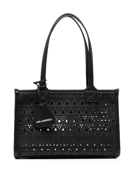 Karl Lagerfeld logo-embroidered perforated shoulder bag WOMEN