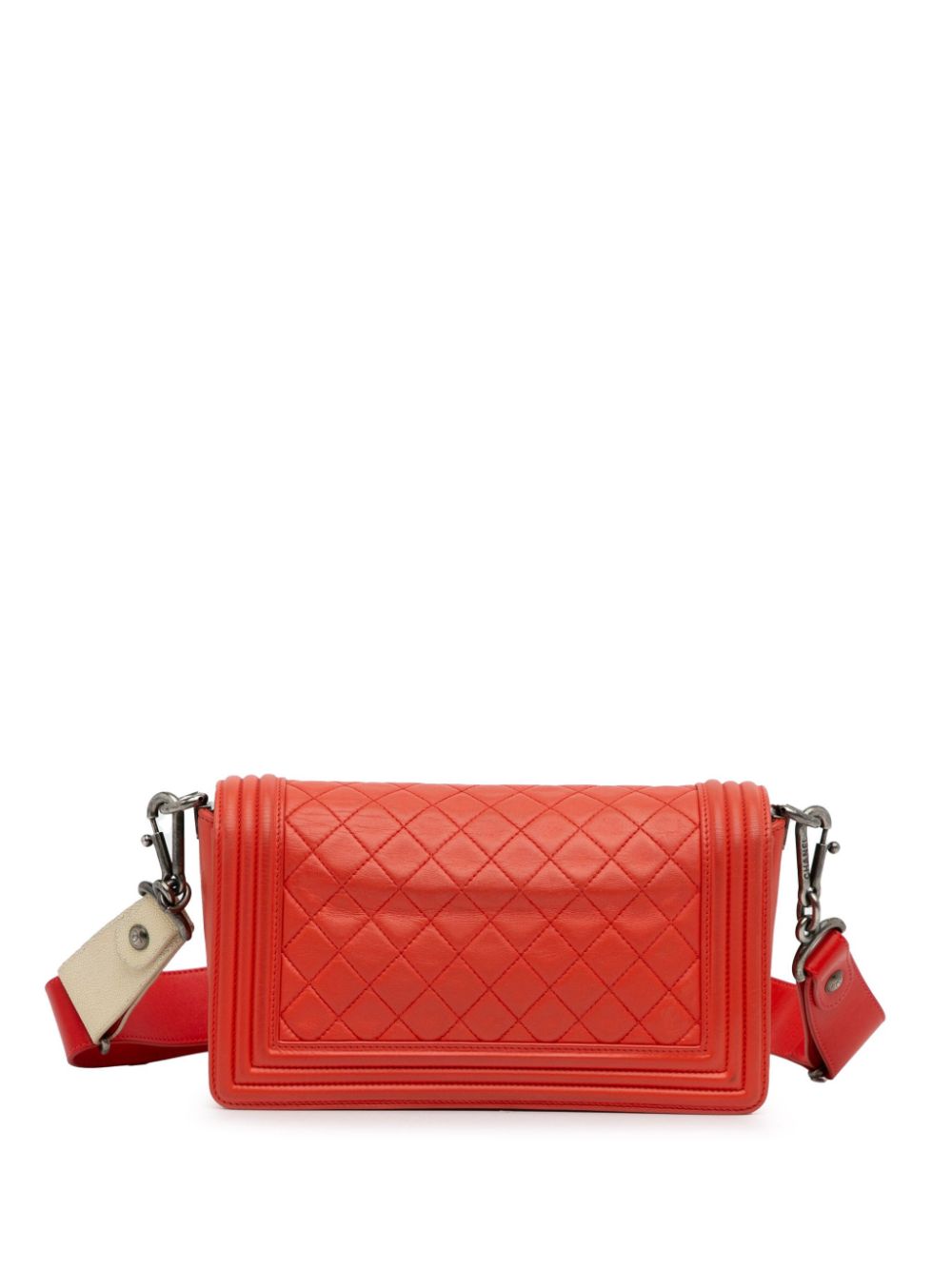 Pre-owned Chanel 2012   Medium Lambskin Boy Galuchat Strap Flap Crossbody Bag In Red