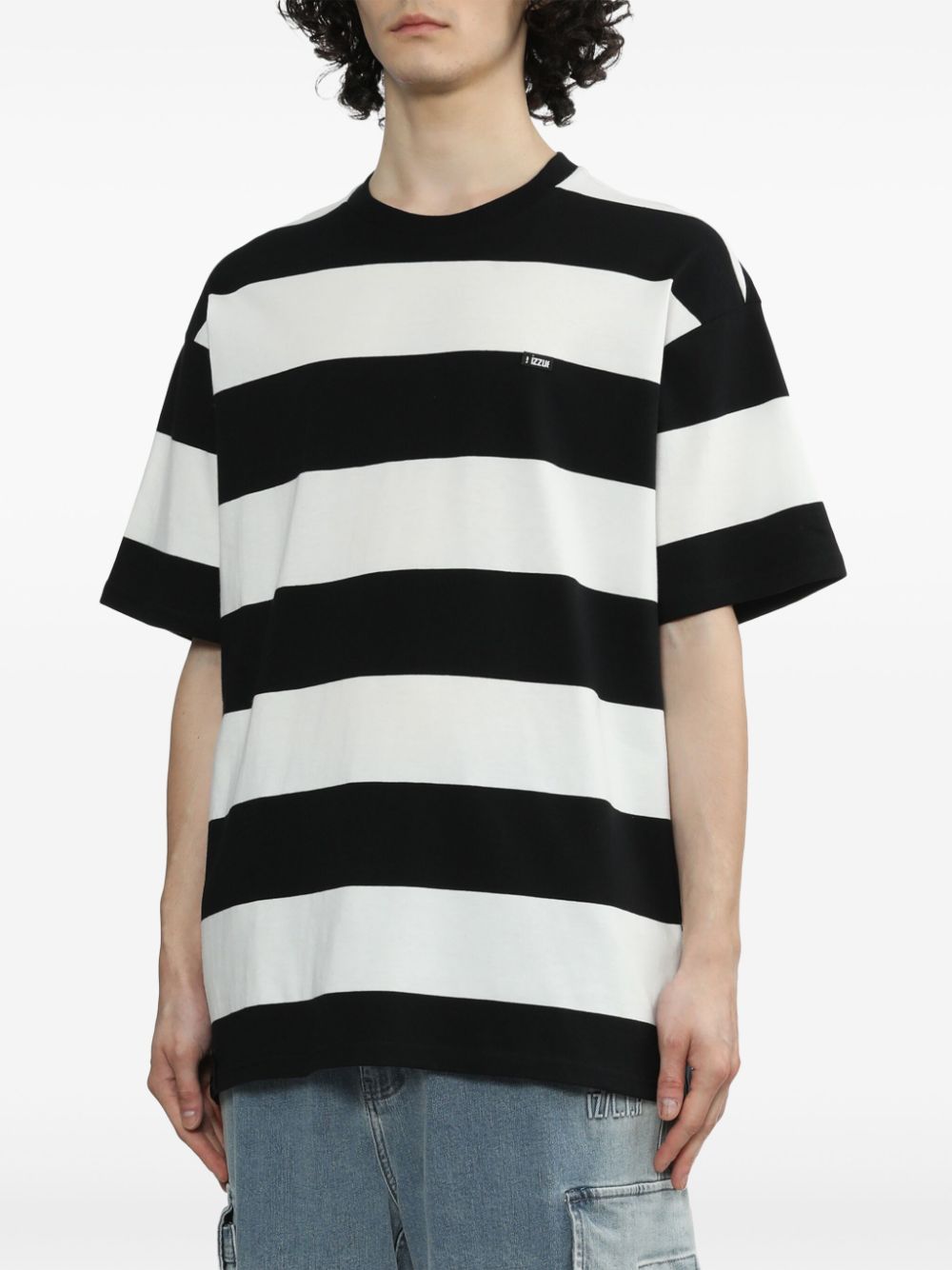 Shop Izzue Striped Cotton T-shirt In Black