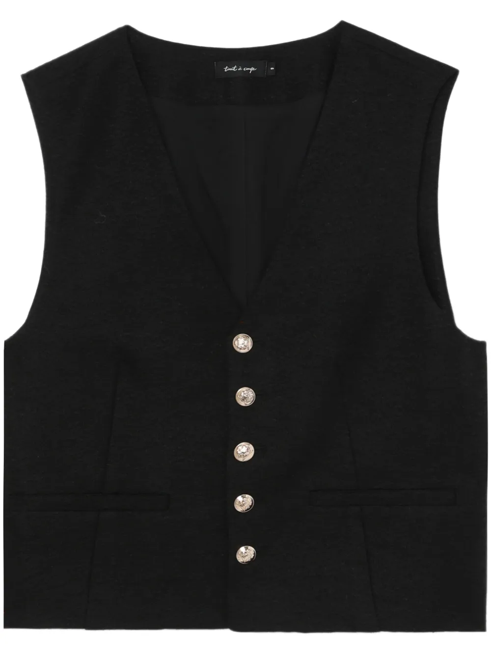 Tout A Coup Button-up Textured Waistcoat In Black