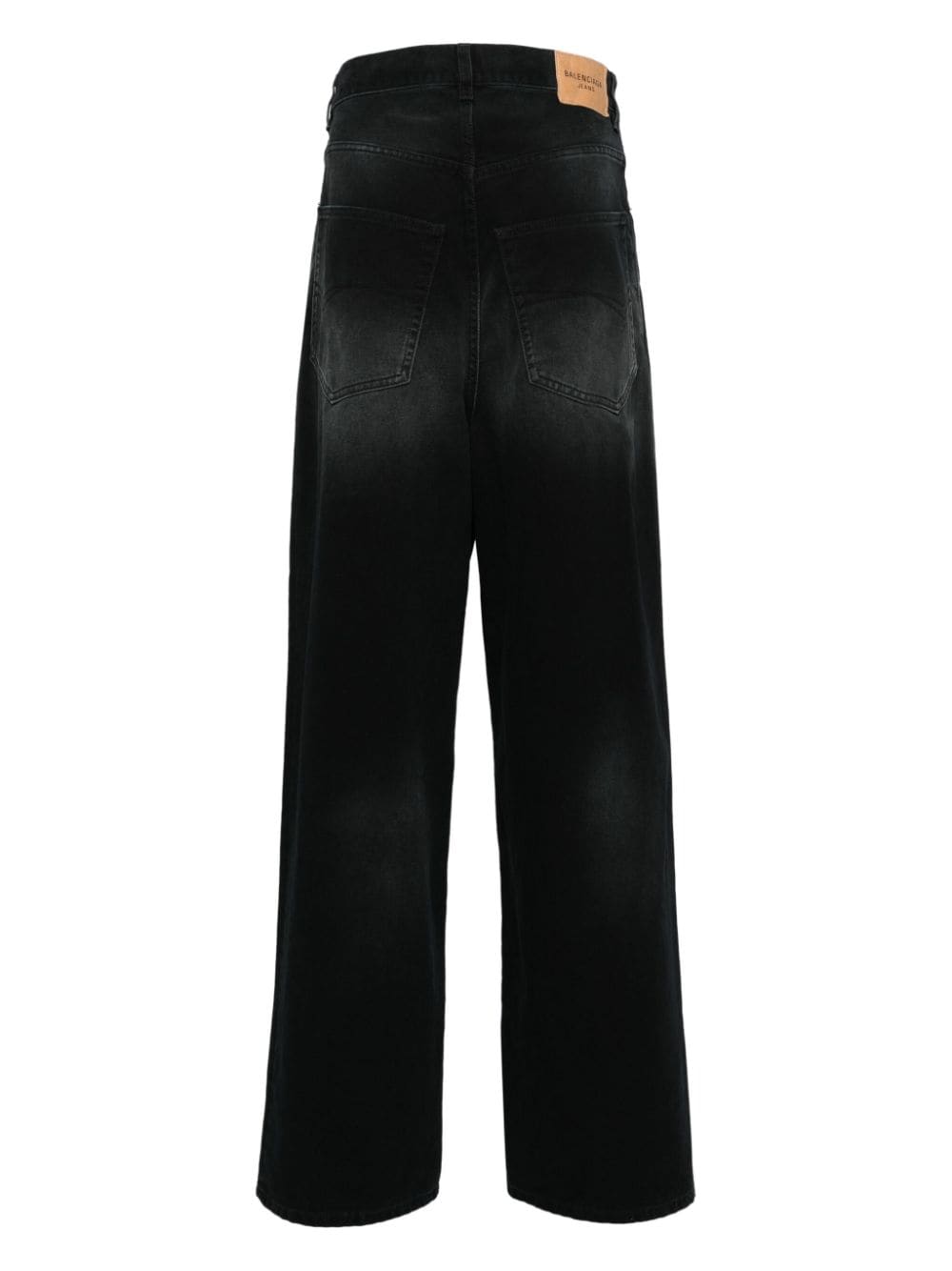 Shop Balenciaga Denim Size Sticker Mid-rise Wide-leg Jeans In Black