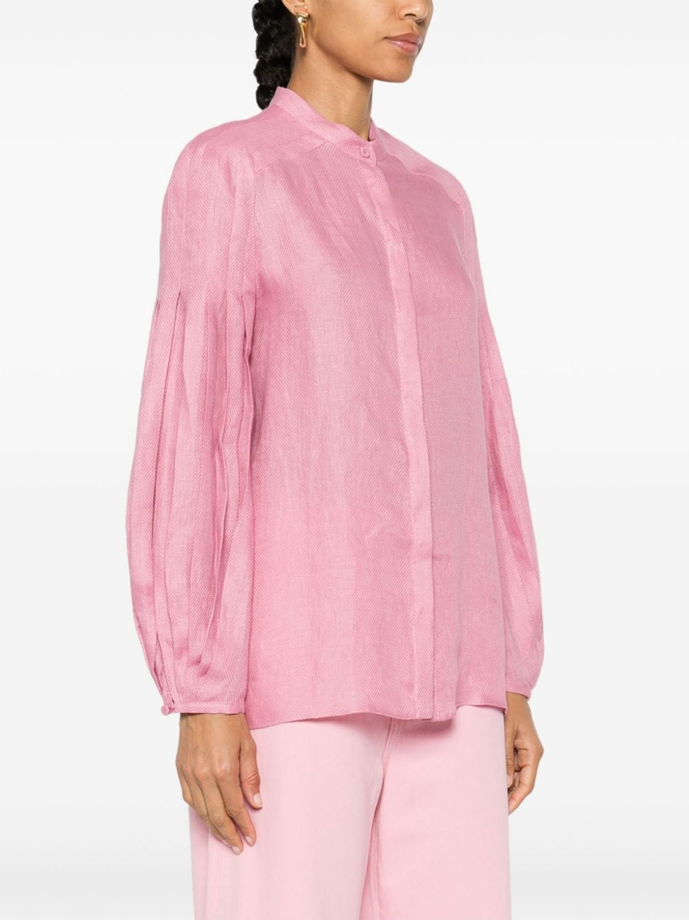 Shop Gabriela Hearst Laetitia Linen Pleated Blouse In Rosa