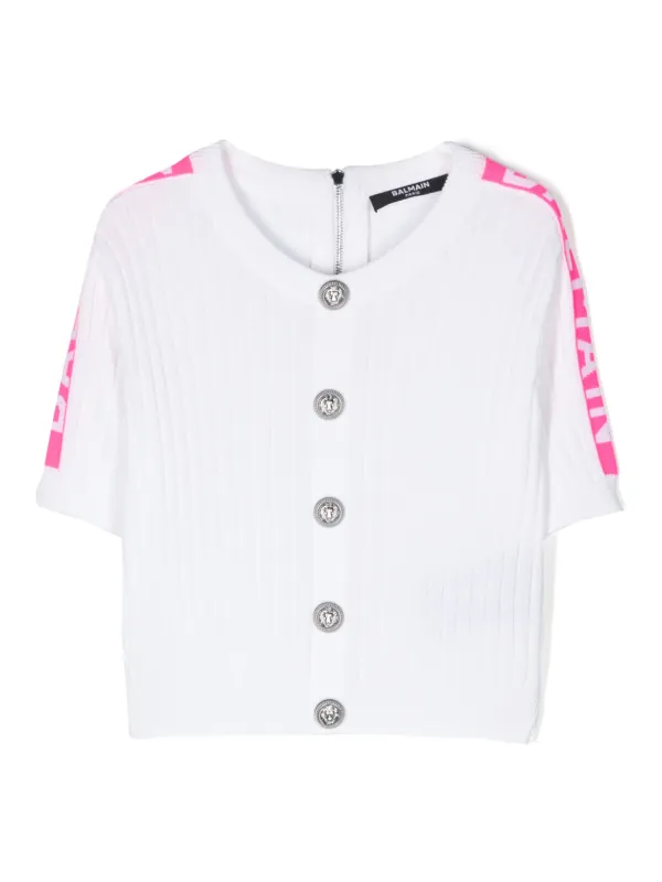 Balmain Kids intarsia logo Cropped Jumper Farfetch