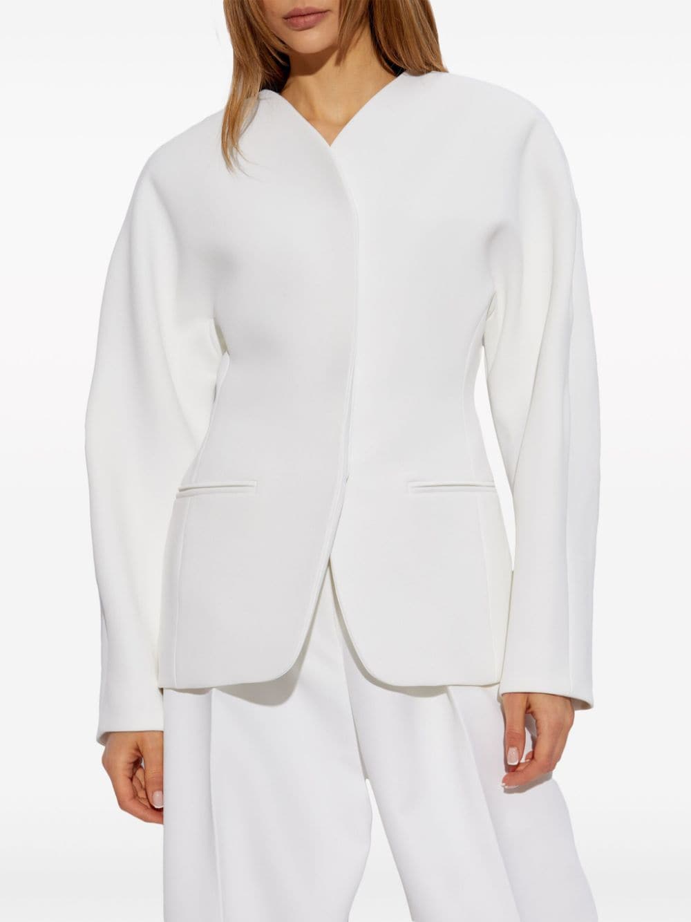 Shop Jacquemus La Veste Ovalo Single-breasted Blazer In Weiss