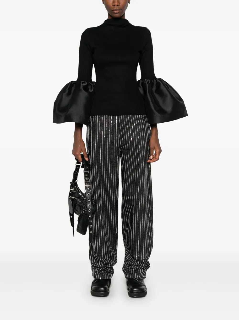 Marques'Almeida turtleneck puff sleeve top - Zwart