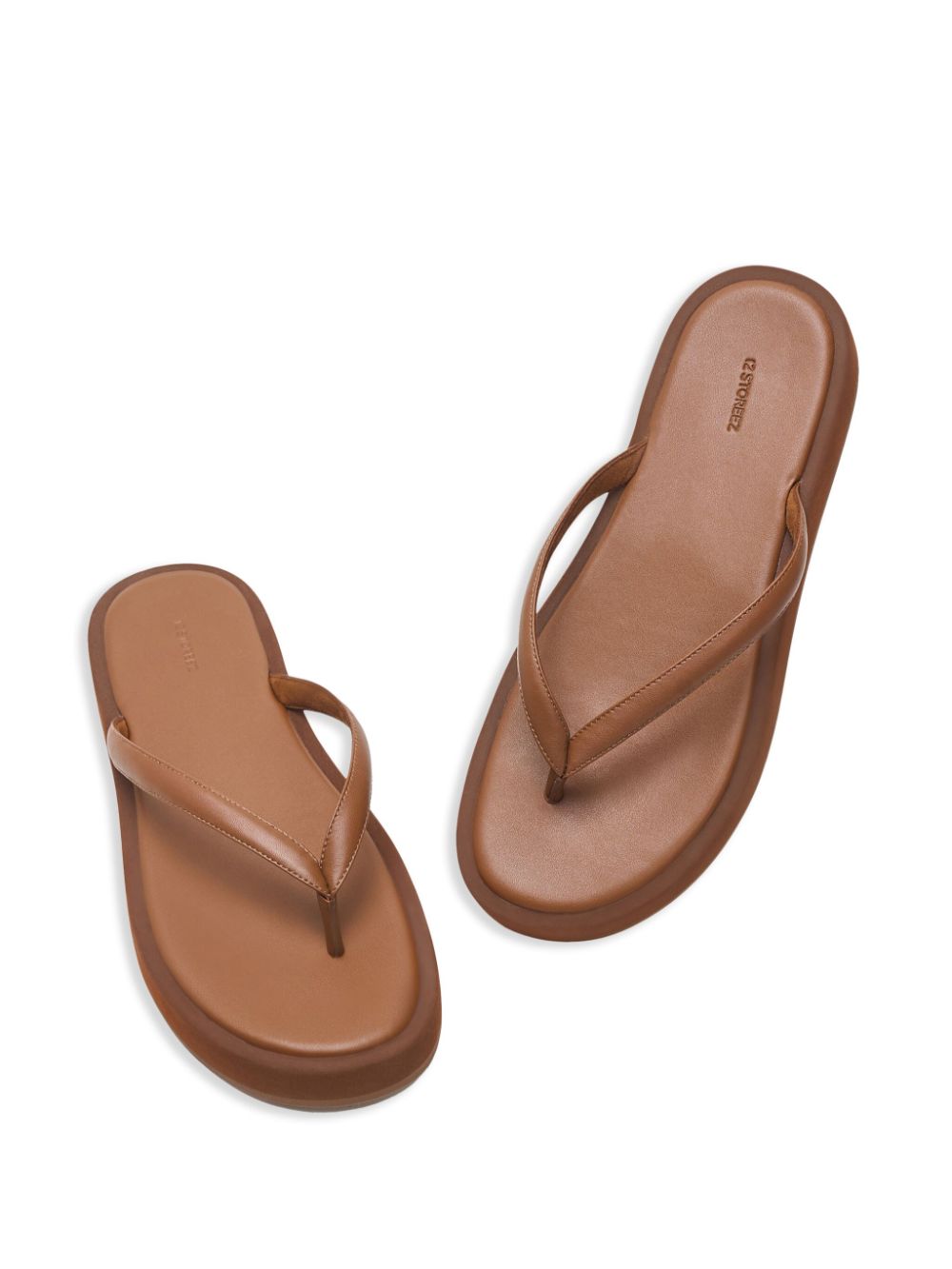 Shop 12 Storeez Thong Leather Flip Flops In Brown