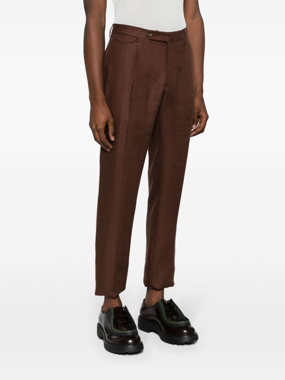 Shop Tagliatore Mid-rise Tailored Linen Trousers In Brown