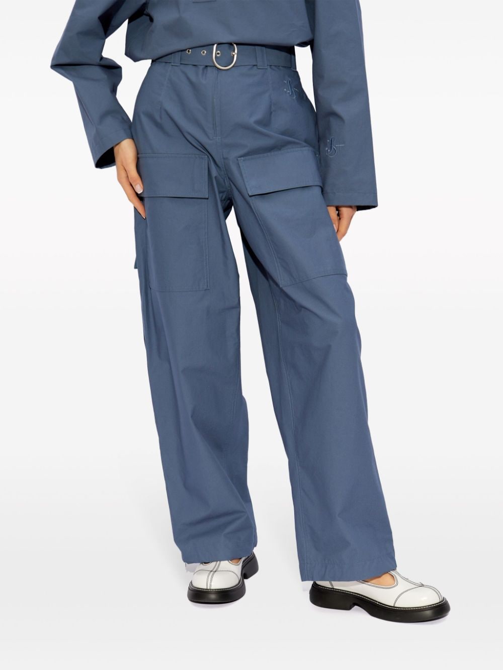Shop Jil Sander Belted Straight-leg Cotton Trousers In Blau