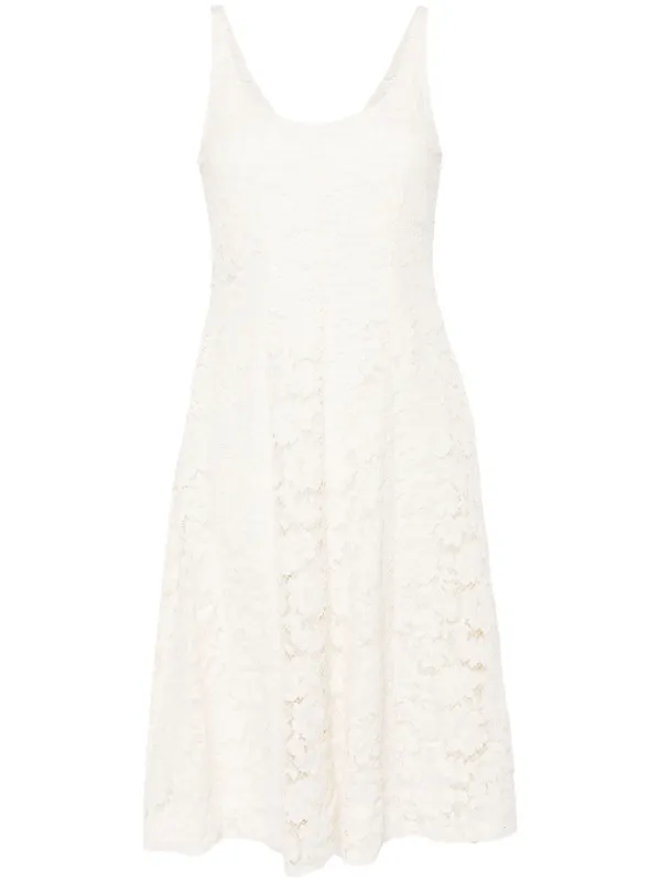 navy blue dress for baby girl Prada Eyelet Embroidery A Line Strap Corset Midi Dress White main image 0