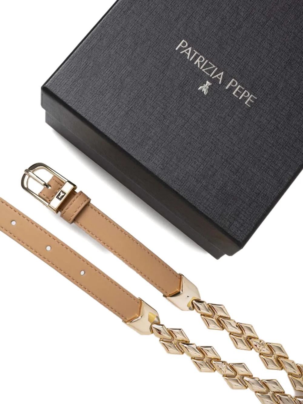 Patrizia Pepe Gespriem met gegraveerd logo Beige