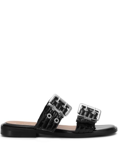 GANNI Buckle flat leather sandals Women