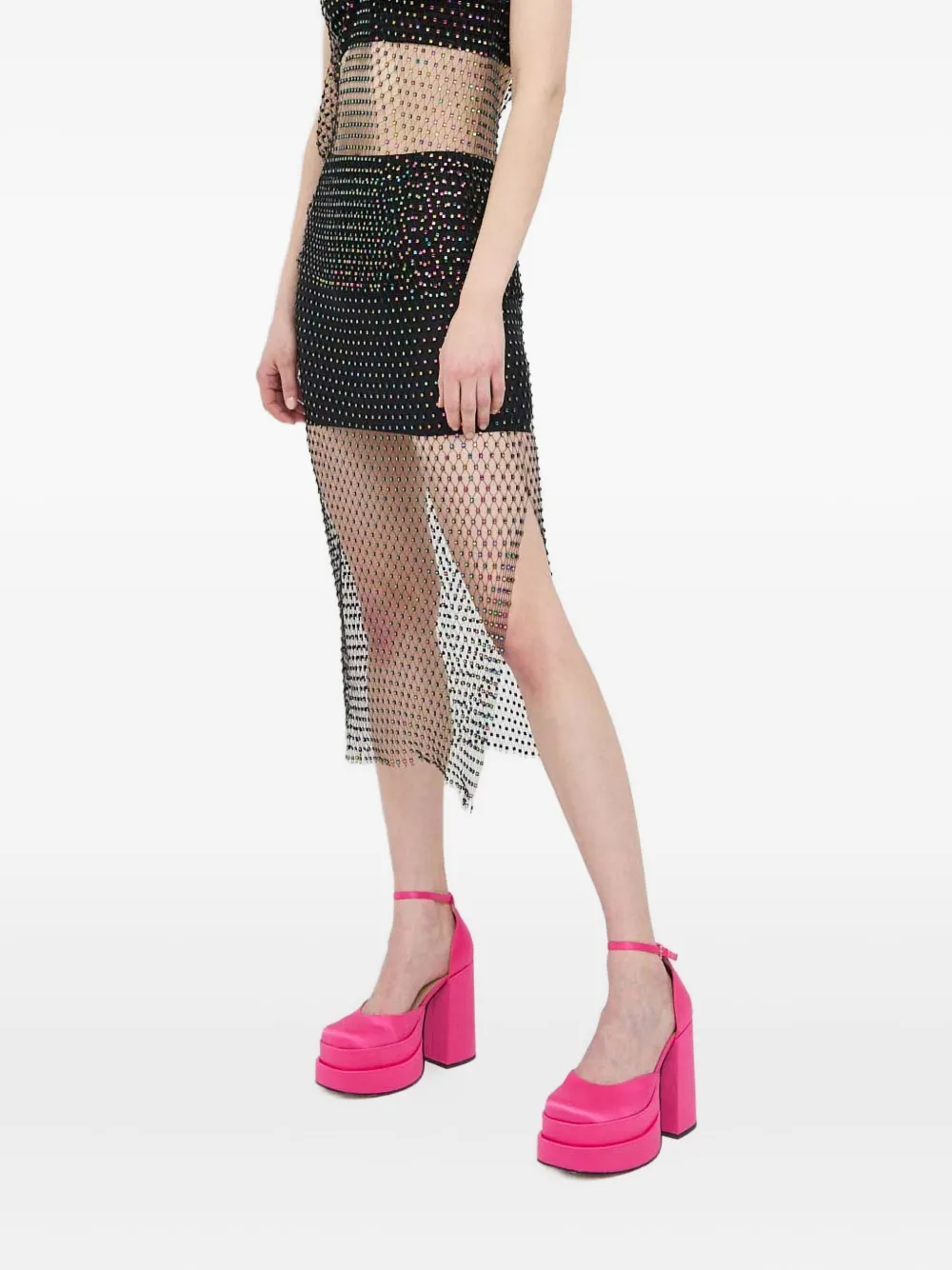 Patrizia Pepe Beaded Split Midi Skirt In Black