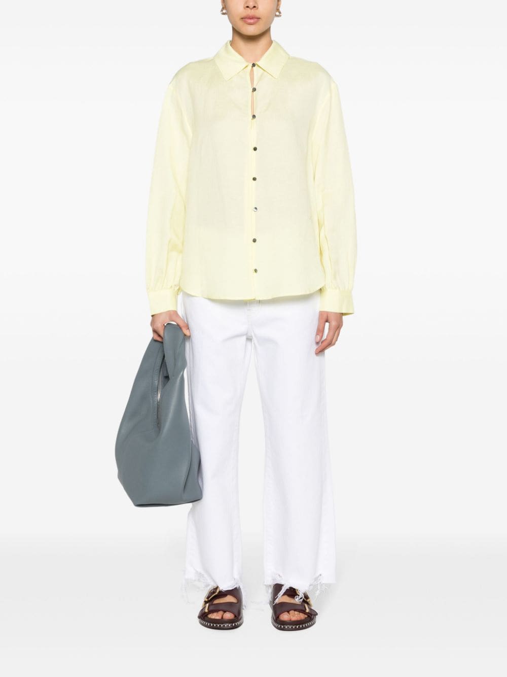 Shop Karl Lagerfeld Classic-collar Buttoned Shirt In Yellow