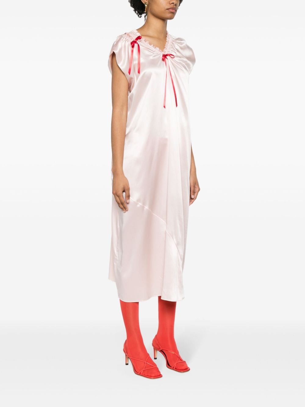 Shop Simone Rocha Bow-detail Satin Dress In Pink