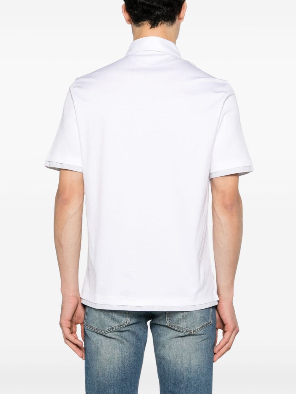 Shop Brunello Cucinelli Contrasting-trim Cotton Polo Shirt In White