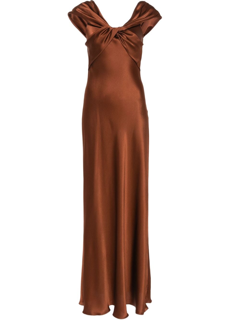 Alberta Ferretti Twisted Satin Maxi Dress In Brown