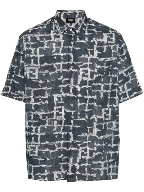 FENDI frayed-print linen shirt