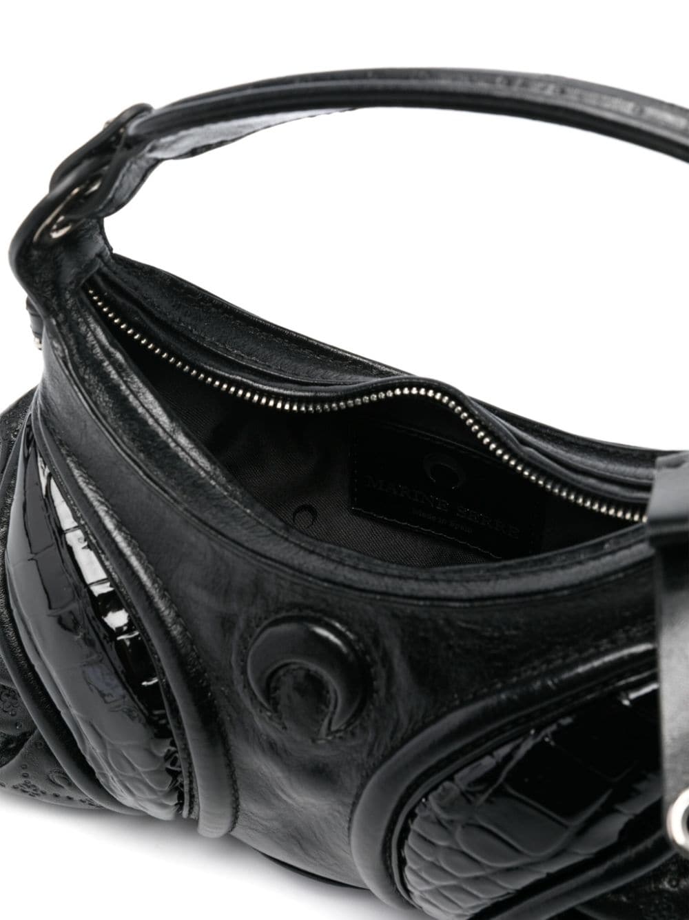 Shop Marine Serre Small Futura Leather Shoulder Bag In 黑色