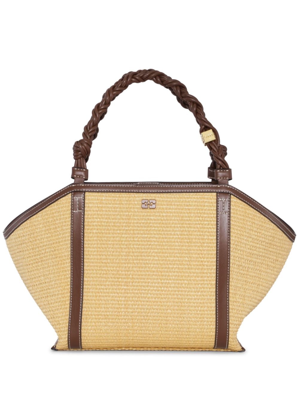 Ganni Woven Braided-handle Tote Bag In Neutrals