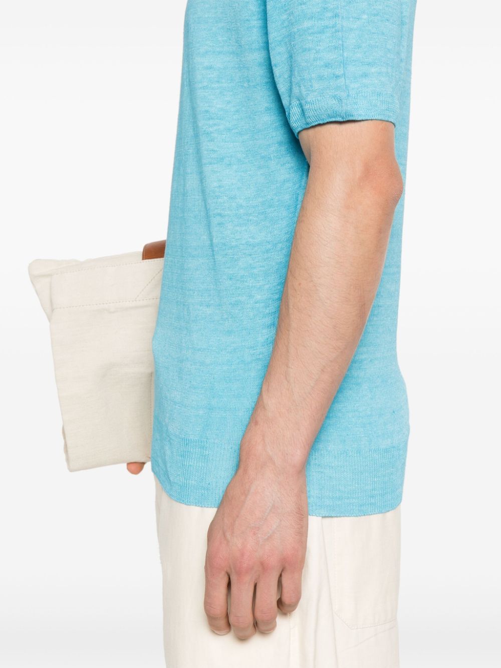 Shop 120% Lino Short-sleeve Linen T-shirt In Blue