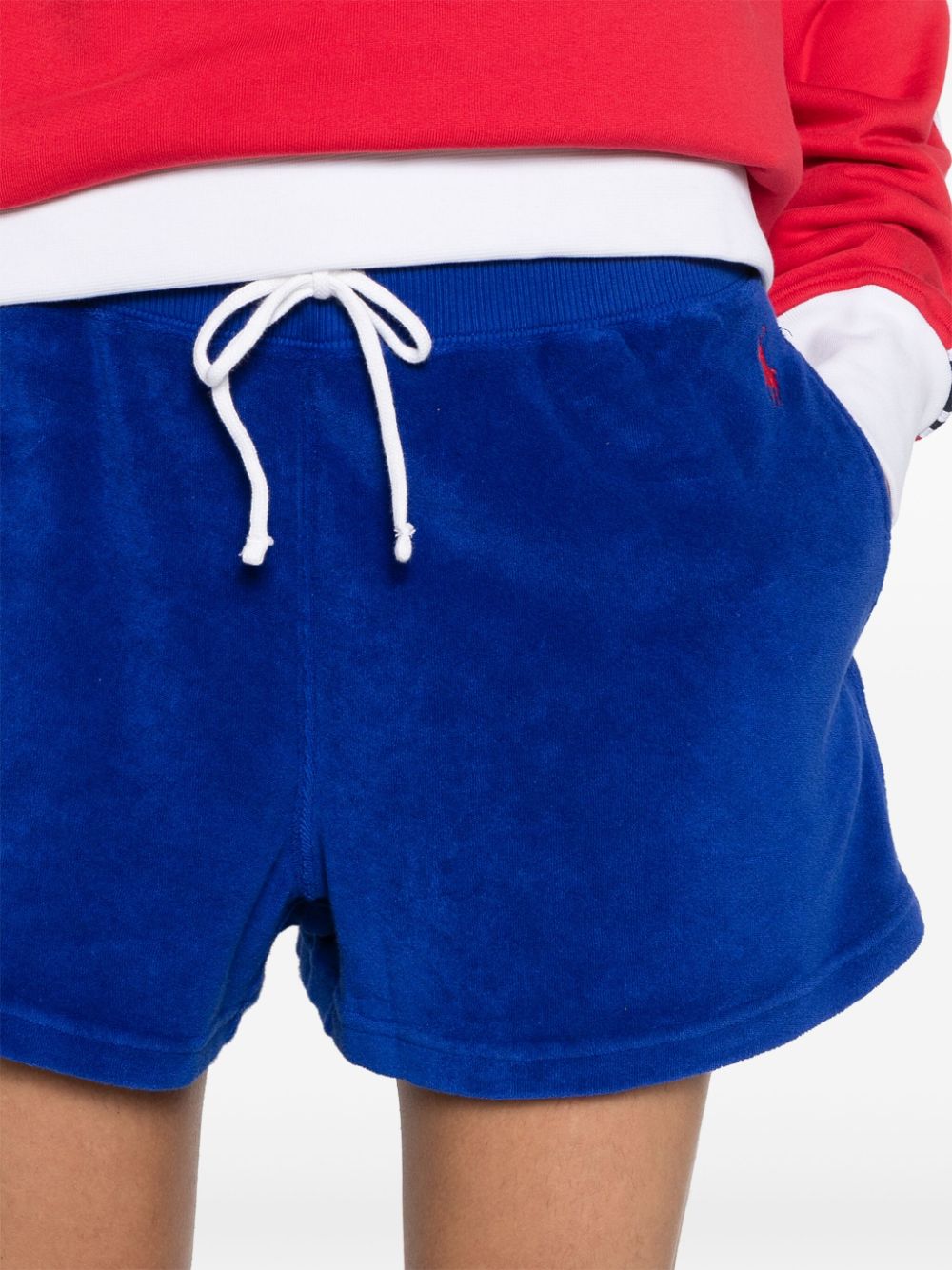 Shop Polo Ralph Lauren Pony-embroidered Towelling Mini Shorts In Blue