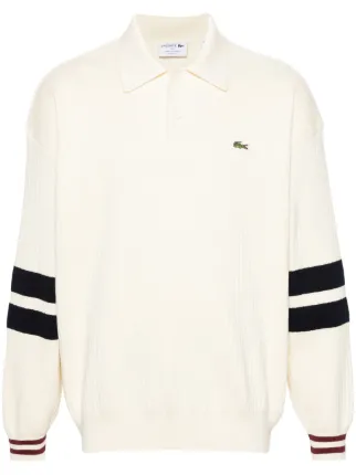 Lacoste logo patch Ribbed Polo Jumper White FARFETCH BH
