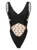 Marine Serre draped moon-print swimsuit - Black