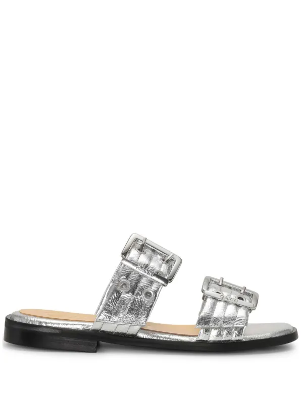 GANNI バックル サンダル | シルバートーン | FARFETCH JP