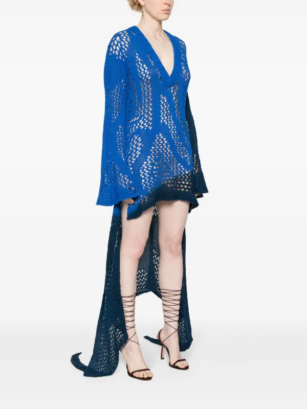 The Attico crochet-knit high-low Dress | Blue | FARFETCH
