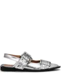 GANNI double-buckled metallic-effect ballerina shoes - Silver