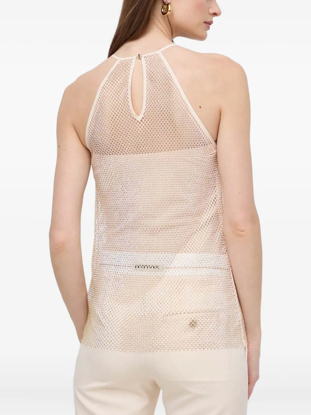 Patrizia Pepe Crystal-embellished Mesh Top In Neutral