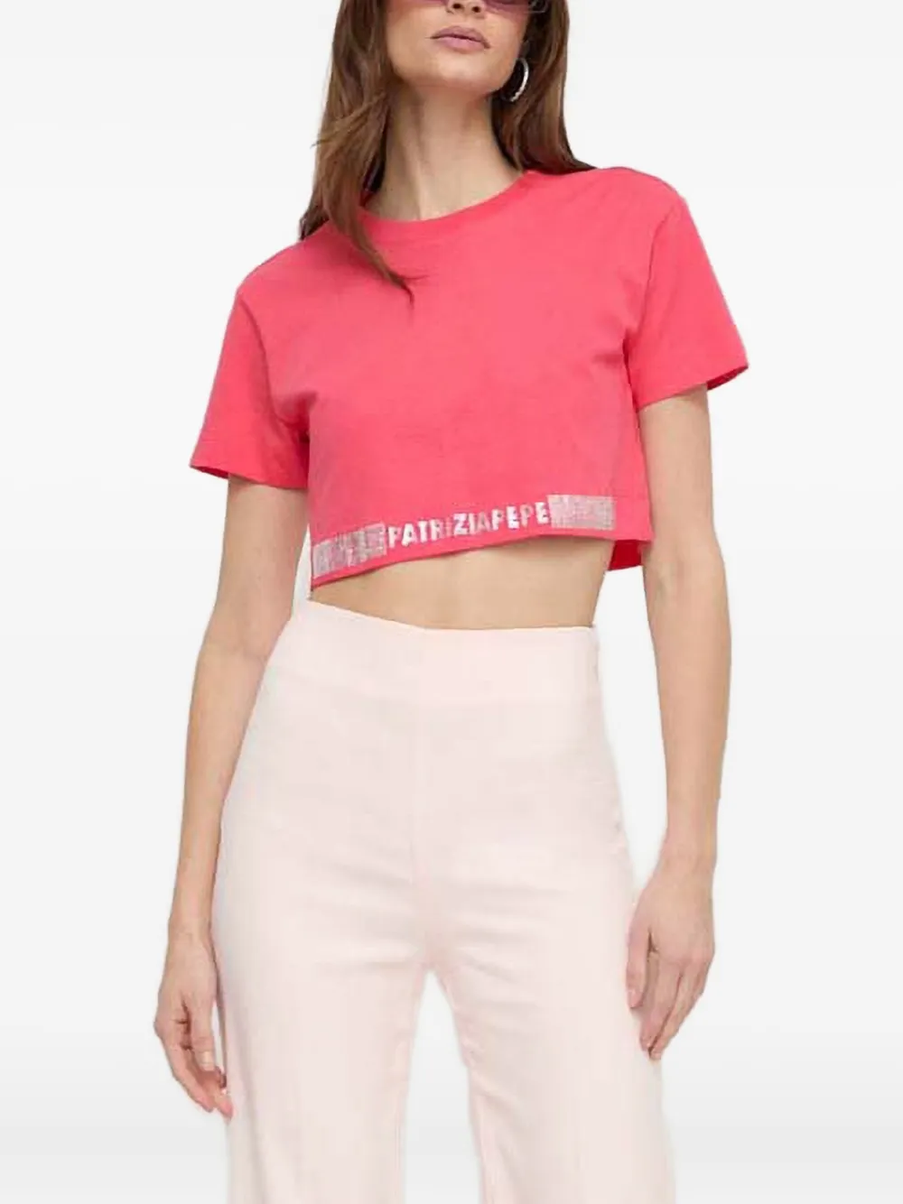 Patrizia Pepe rhinestone logo T-shirt - Rosa